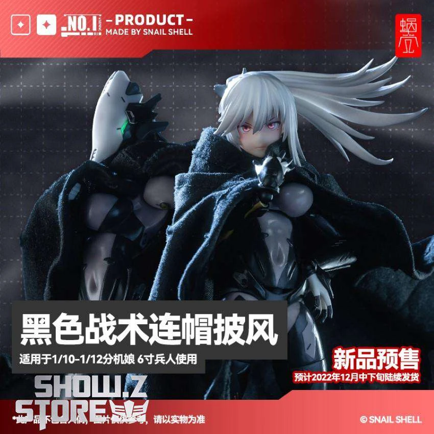 Snail Shell Black Tactical Hooded Cape For 1/10 & 1/12 Mecha Girl 5 Snail Shell Black Tactical Hooded Cape For 1/10 & 1/12 Mecha Girl - Image 3